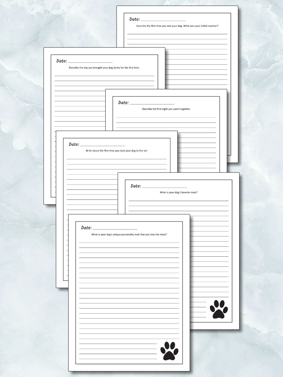 Printable Dog Memory Journal - Blue Watercolor Pawprint product image (2)