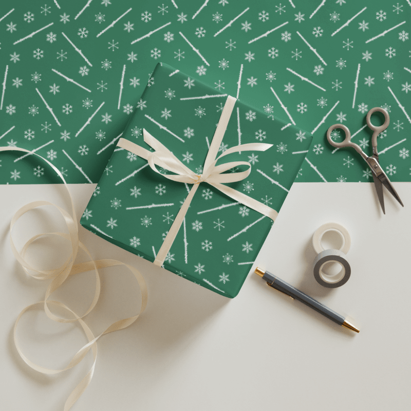 Flutes and Snowflakes - Alto Flute - Green Gift Wrap Paper product image (1)