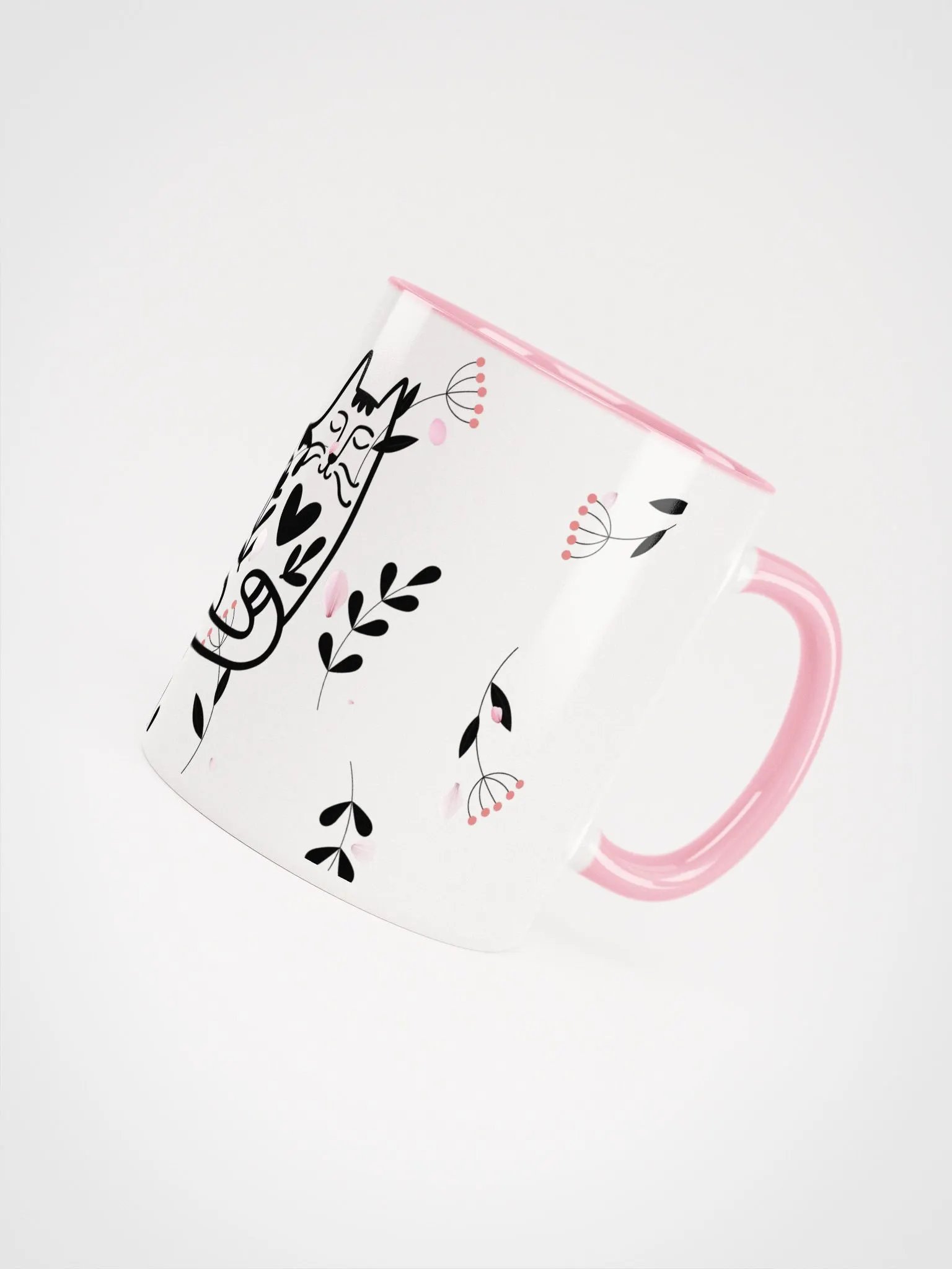 Whimsical Folk Art Cat Love Ceramic Mug|Housewarming Birthday Gifts Cute Mug (PINK) product image (4)