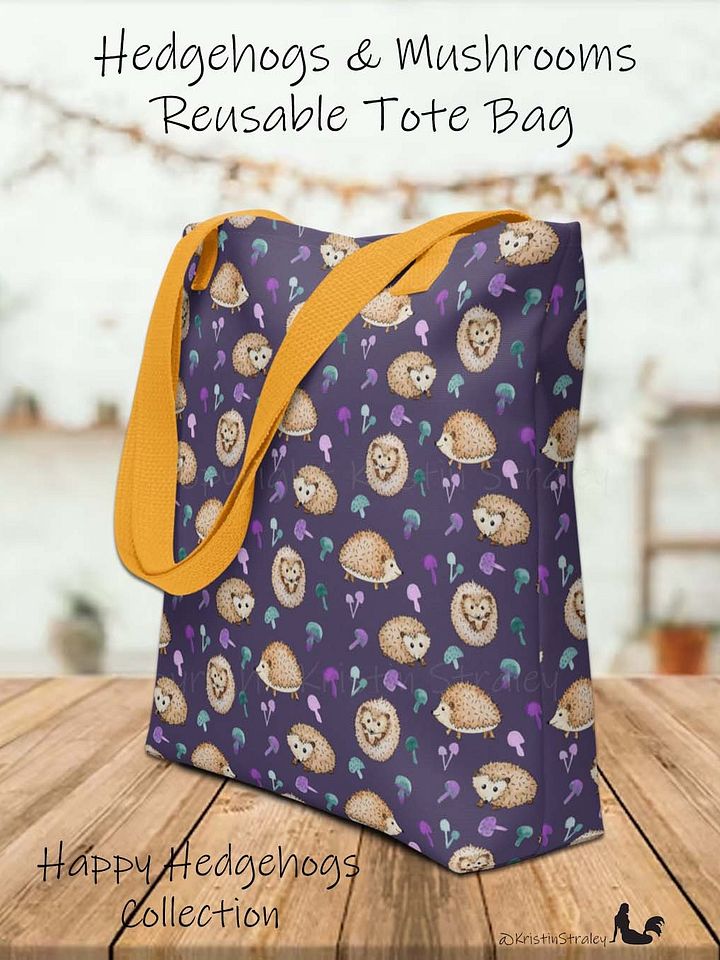 Hedgehogs and Mushrooms on Dark Plum Tote Bag product image (1)