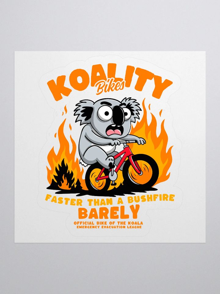 Funny Koala Bike Sticker – “Faster Than a Bushfire (Barely)” – Aussie Animal Cycling Pun Decal product image (1)