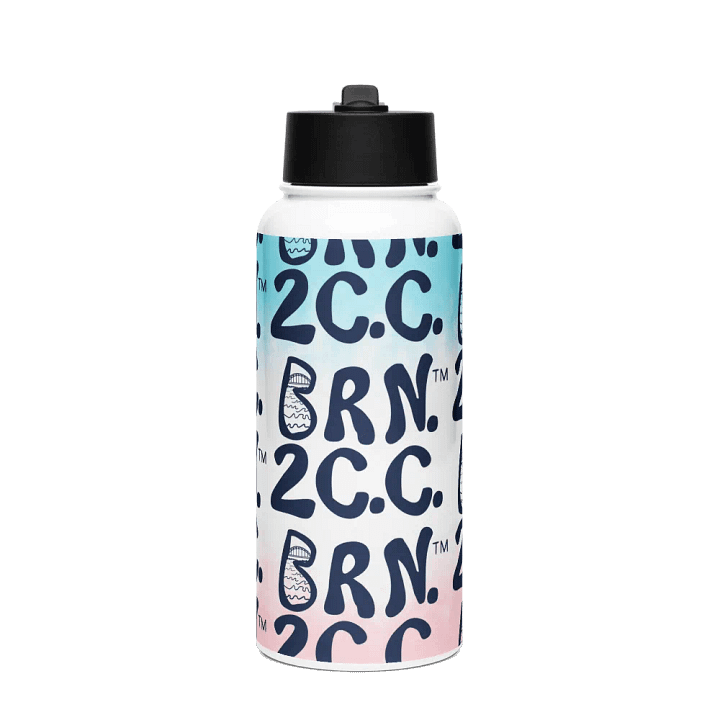 BRN.2C.C.™ | Navy Logo Repeat | Stainless Steel Water Bottle | Iconic Pink, White & Blue product image (1)