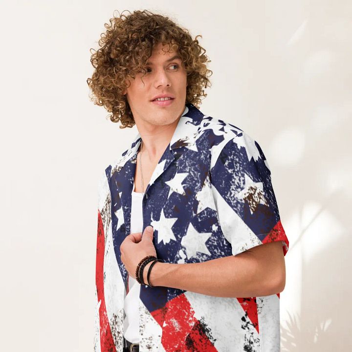 USA Flag Custom Design Button Down Shirt _ CoachShawStudio Streetwear _ Unisex Short Sleeve Shirt product image (2)
