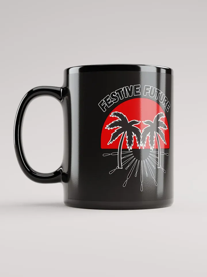 Festive Future - Sunset Beach Scene Black Coffee Mug product image (1)