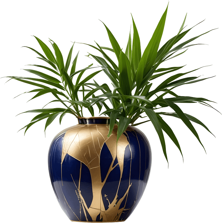 Blue Kintsugi Vase with Gold Design PNG product image (1)