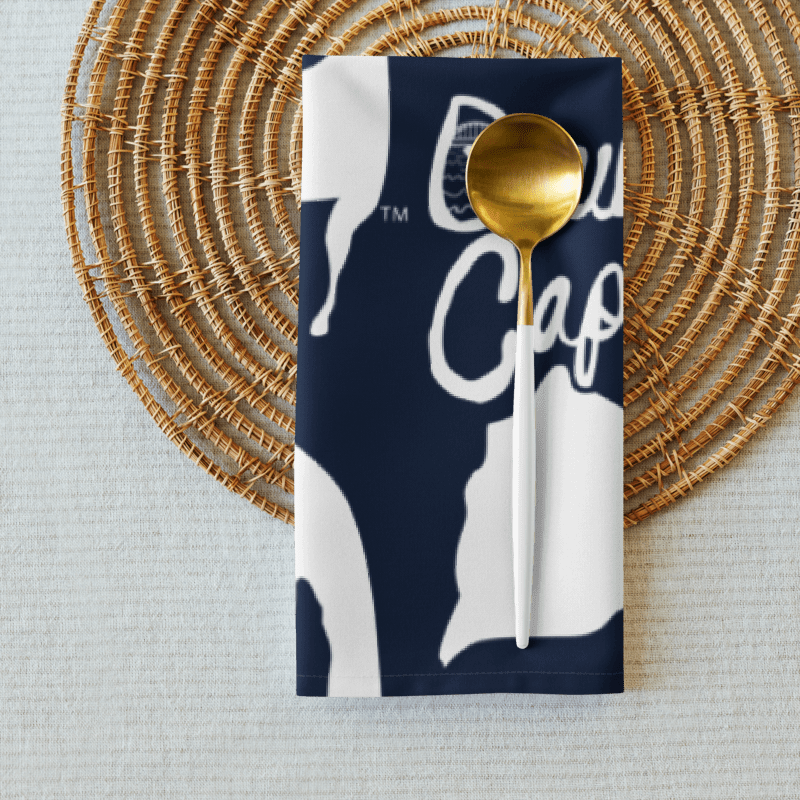 🌀BOURNE to Cape Cod™ | Cloth Napkin Set (4) | Coastal Dining Essentials | White Logo Repeat on Navy Blue product image (3)
