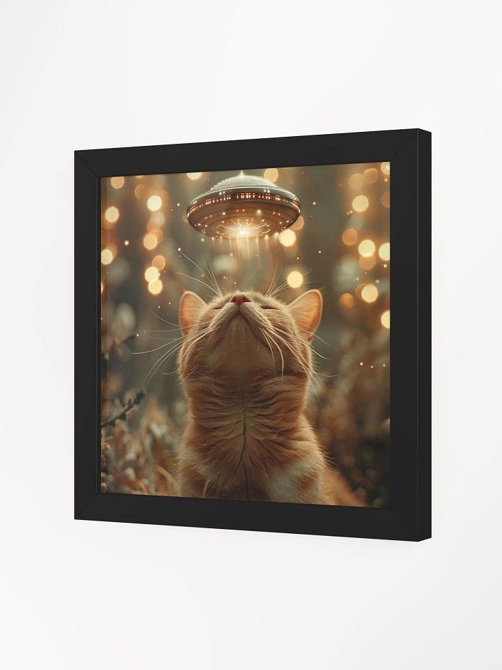 Cute Orange Cat Interacts With Friendly UFO Framed Wall Art product image (2)