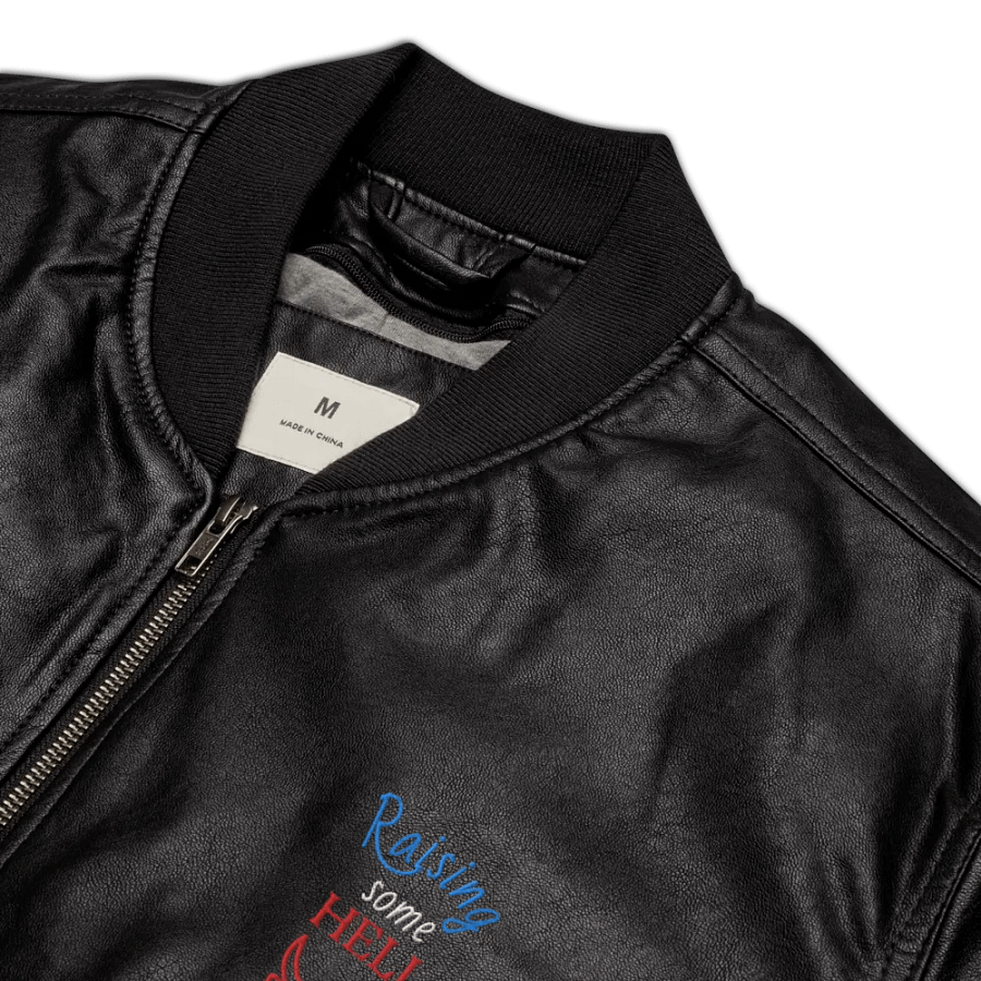 Faux Embroidered Leather Bomber Jacket-Raising Some Hell- product image (11)
