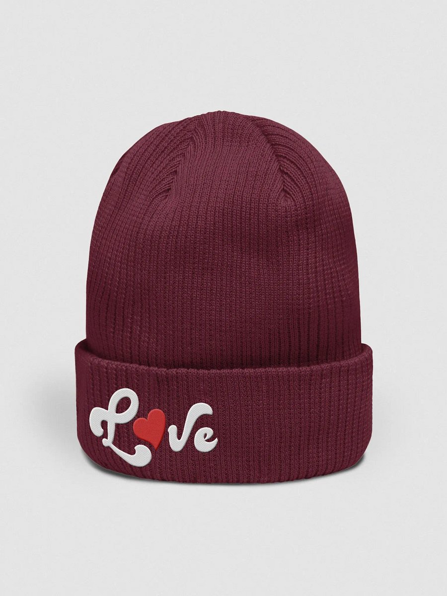 Stylized Love Embroidered Organic Cotton Ribbed Beanie (Red Heart) product image (2)