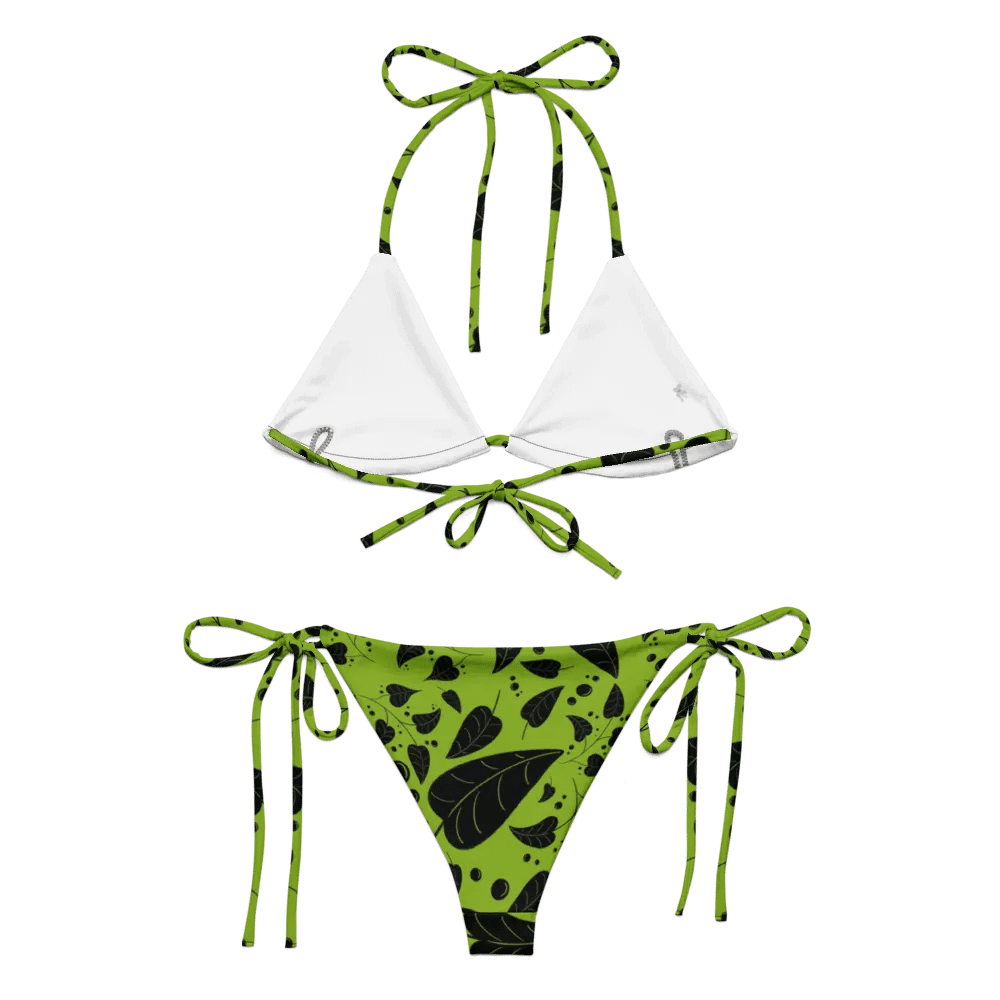Green & Black Leaves on Vive Recycled String Bikini product image (7)