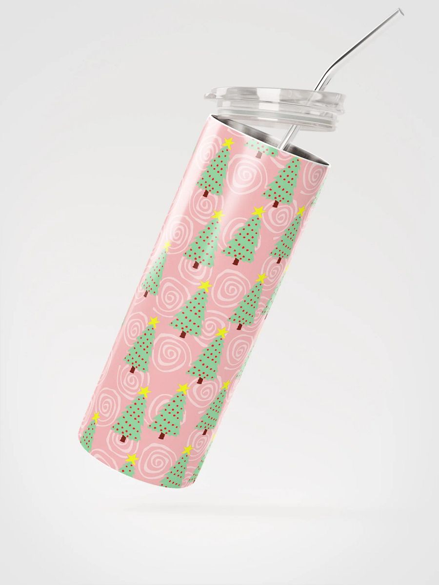 Green Christmas Trees on Pink Spirals Stainless Steel Tumbler with Straw product image (9)