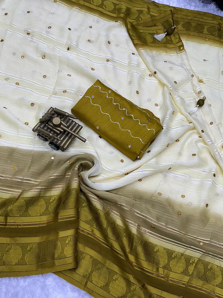 Ideal casual wear saree, featuring a beautiful touch of fancy gota patti mirror work pattern product image (2)