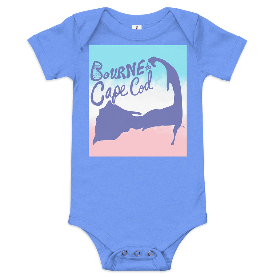 BOURNE to Cape Cod™ | Baby One-Piece with Snaps | BRN.2C.C.™ Logo Back | Ultra-Soft Cotton Bodysuit for Coastal Cuties | Slate Blue Logos on Patriotic Pastels product image (7)