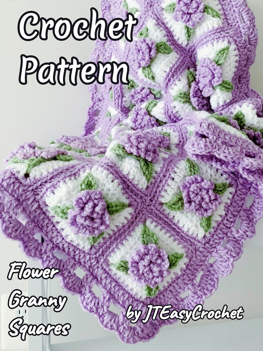Lavender Flower Granny Square Baby Blanket Crochet Pattern, PDF Instant Download product image (8)