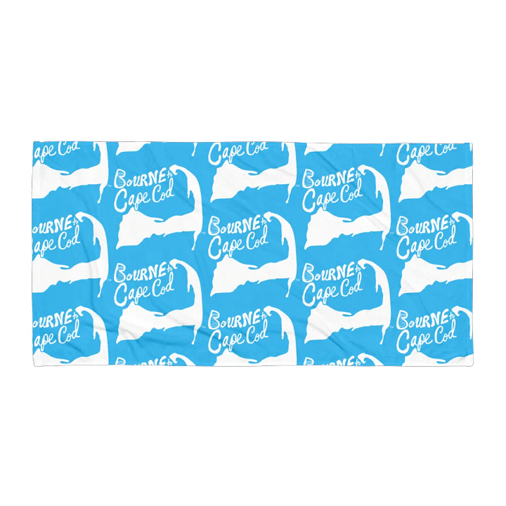 BOURNE to Cape Cod™ | Coastal Classic Beach Towel | All-Over Logo Print | Vibrant Colors for Salty Souls | White Logo on Deep Sky Blue product image (1)