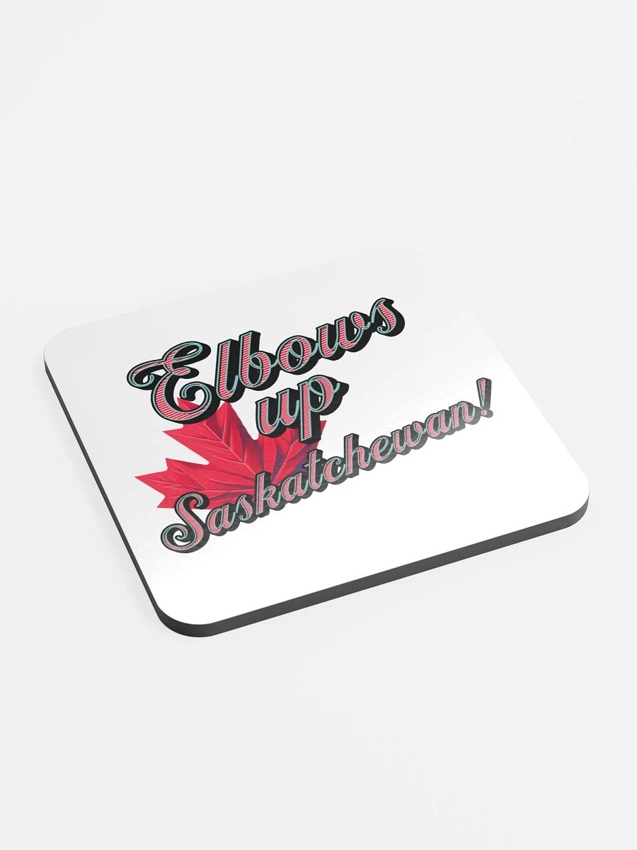 Elbows Up Maple Leaf Saskatchewan Canadian Pride Glossed Cork Coaster product image (3)