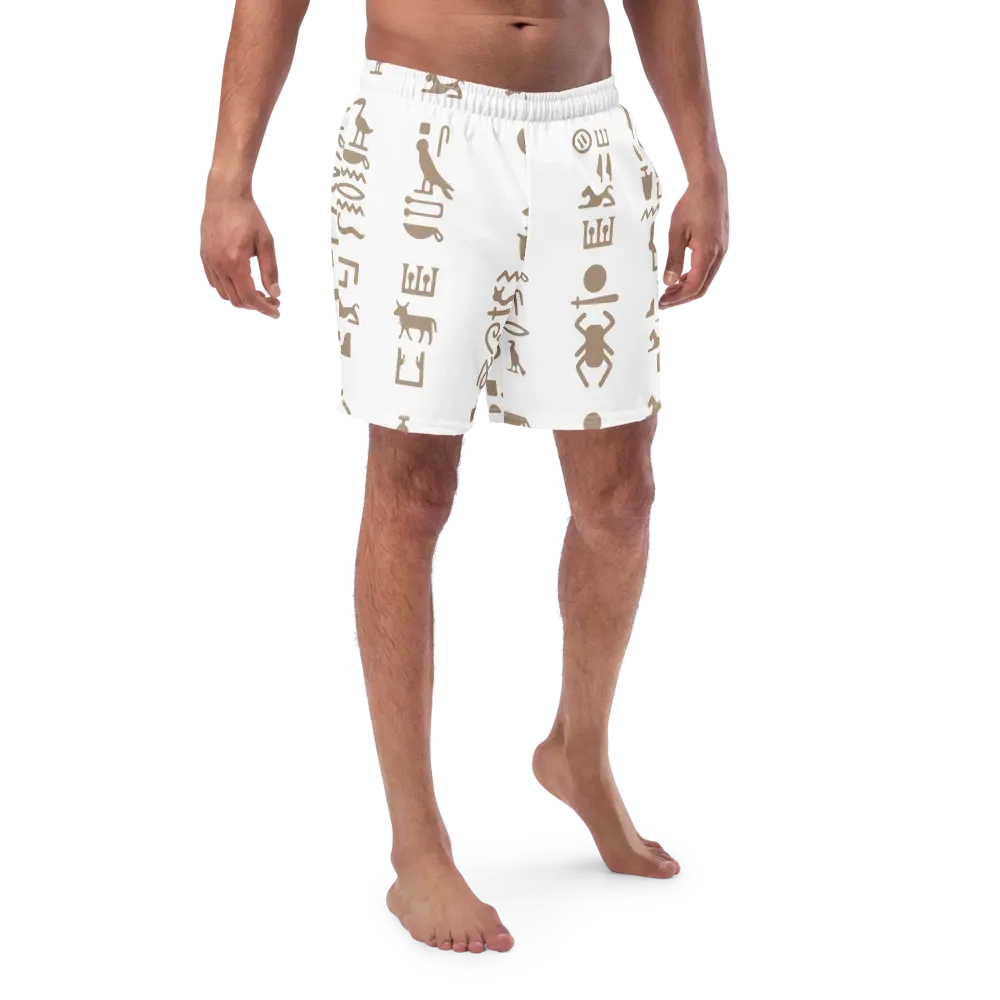 Isis White Hieroglyphs All-Over Swim Trunks product image (1)