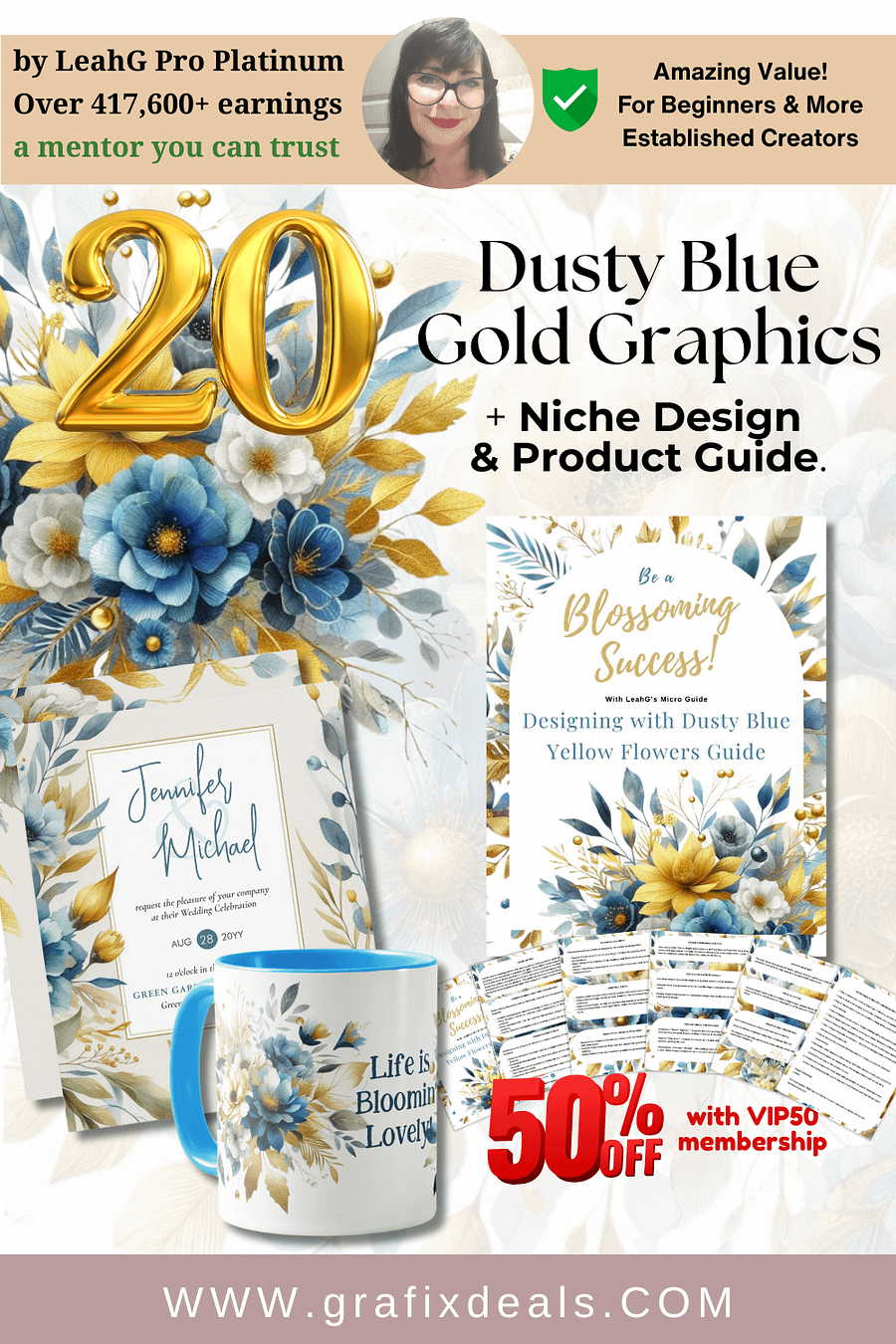 Designing with Flowers | Dusty Blue Yellow Zazzle Niche Guide plus Commercial POD Graphics Clipart product image (4)