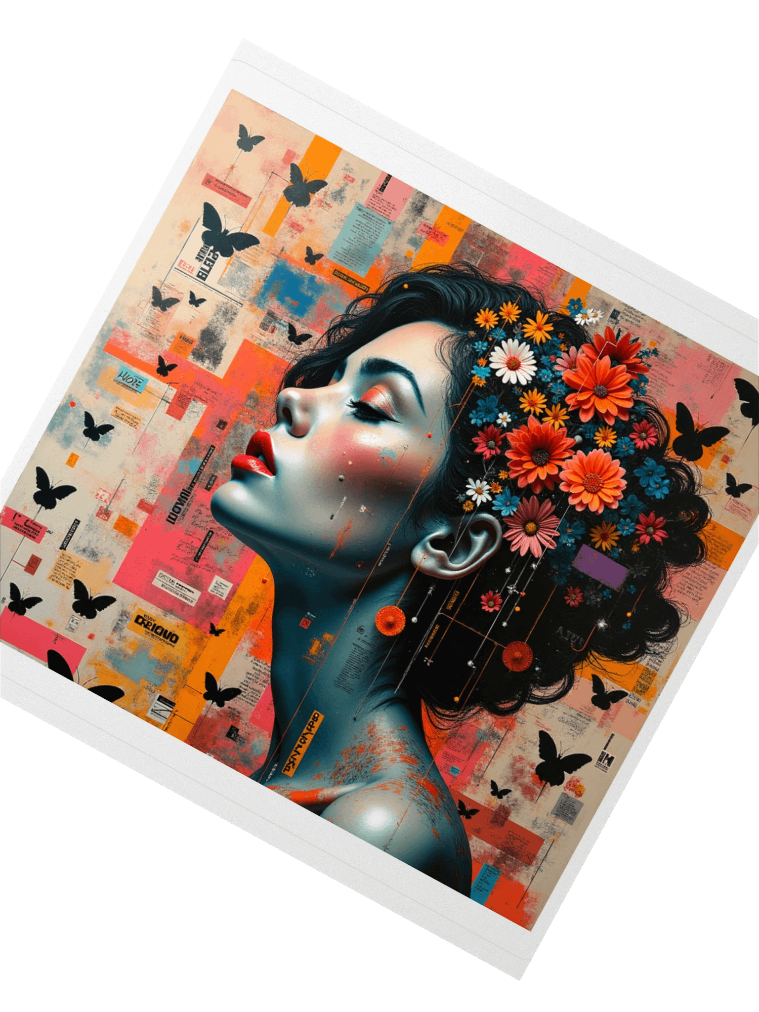 Modern Surreal Portrait Print with Floral Crown and Butterflies product image (2)