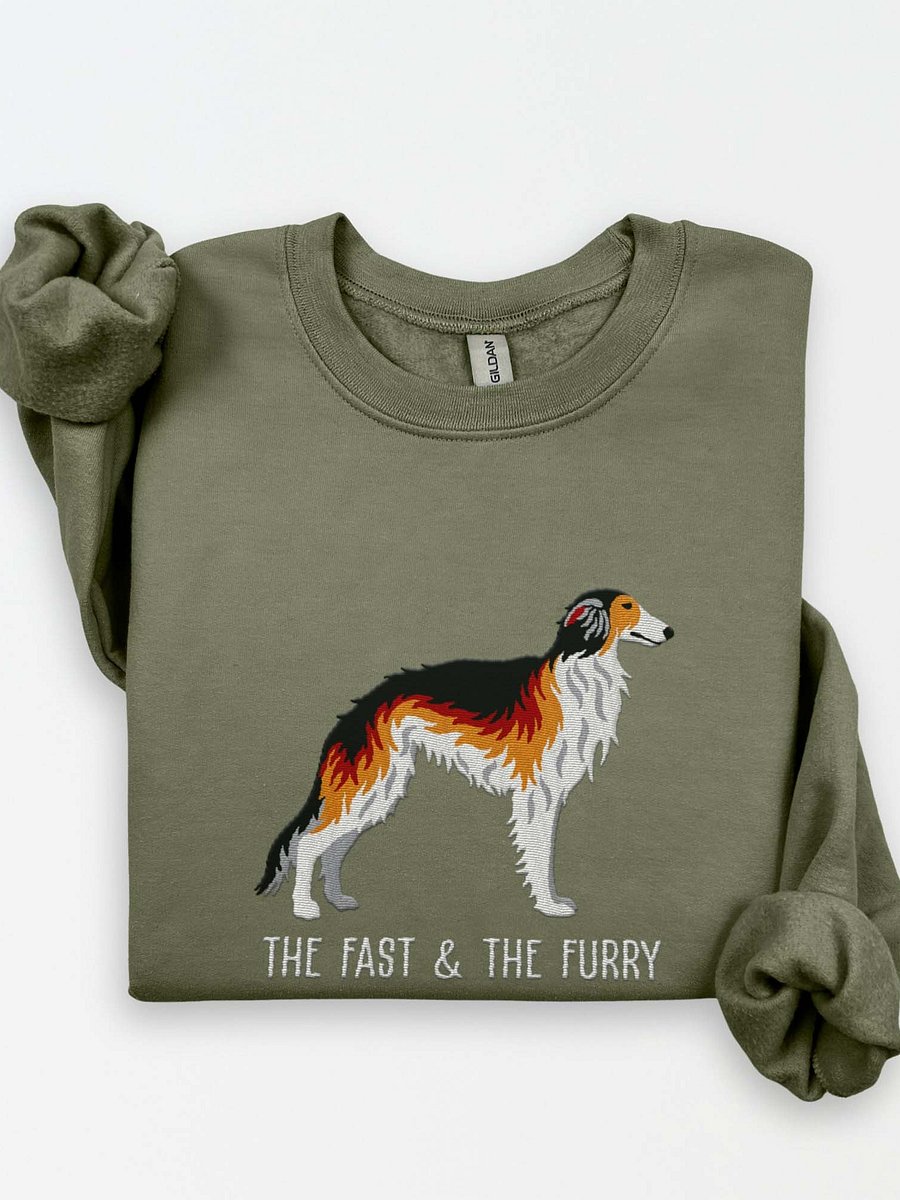 The Fast & The Furry Sweatshirt (Embroidered) of a Silken Windhound(Sable) product image (1)