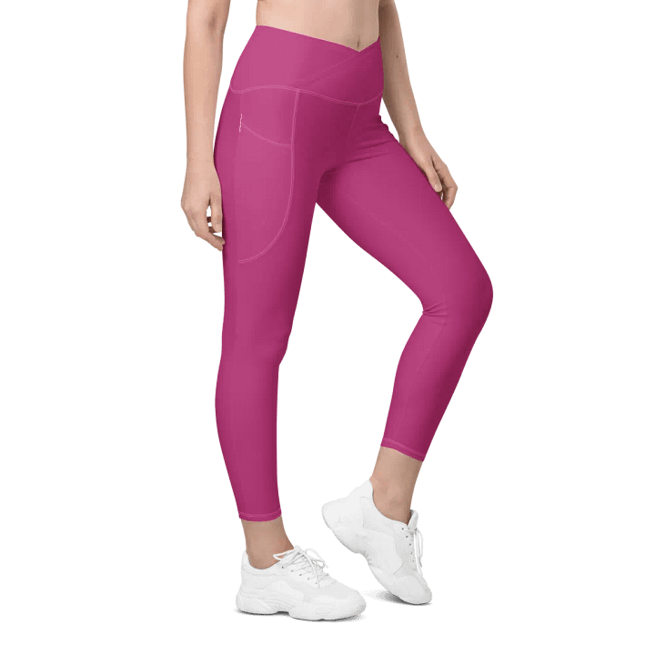 Plain Medium Plum Pink Light Summer Women's High Waisted Premium Crossover Leggings with Pockets by Treasure Pie product image (1)