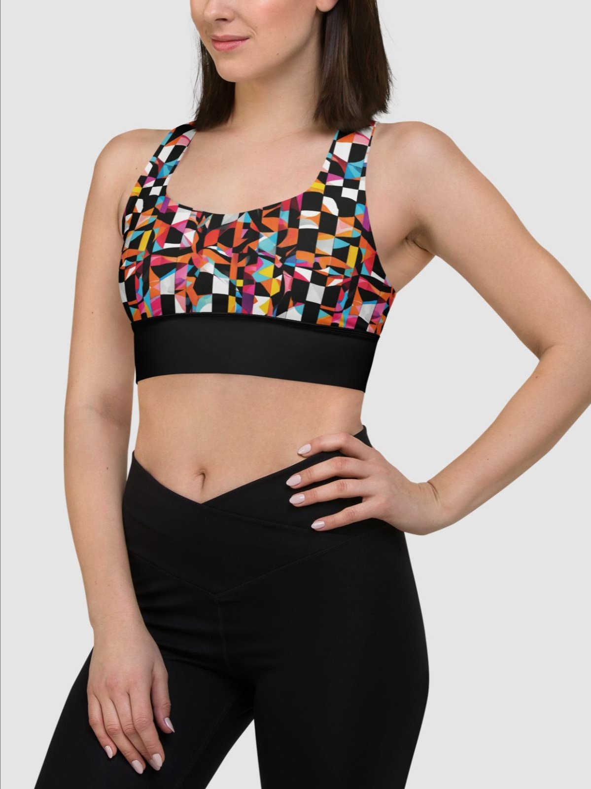 High-Impact Bra "Colorful Modern Abstract Checkered Art Printed" product image (7)