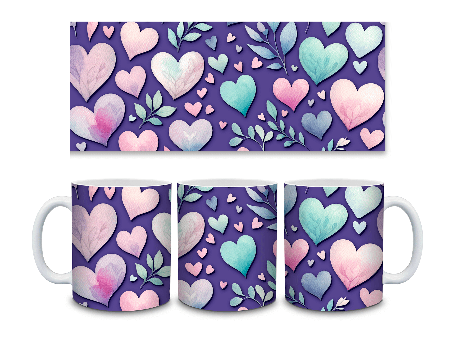 (Grape) Colorful Hearts 11oz Coffee Mug – Cute and Romantic Love-Themed Ceramic Cup – Perfect for Valentine's Day, Anniversaries, or Daily Use" product image (3)