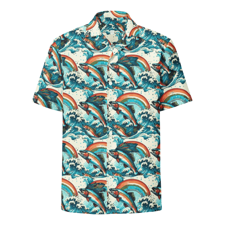 Hawaiian Style Shirt, Button Up, Unisex, Rainbows and Fish product image (1)