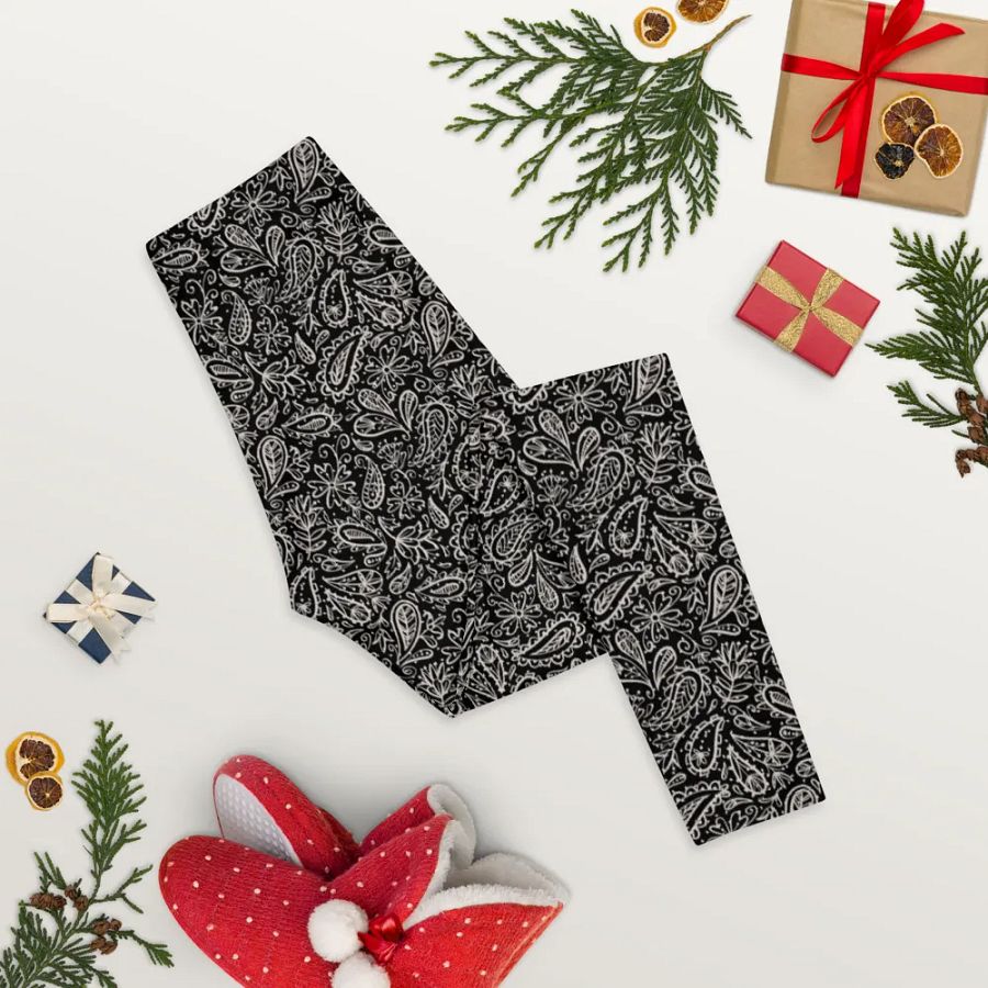 Leggings in  classy white payesley  on black design with slight sparkle. Ideal for that special event product image (8)