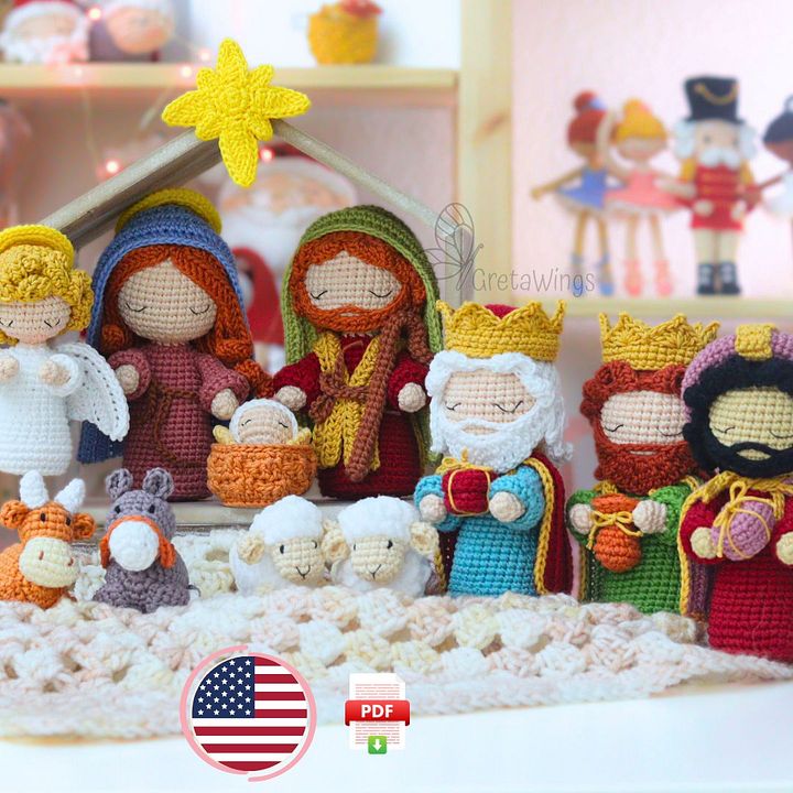 Nativity Crochet Pattern Amigurumi: Mary, Joseph, Baby Jesus, Three Wise Men, Angel, Star of Bethlehem by GretaWings (digital download) product image (1)