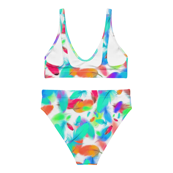 Colorful Feather Pattern Design High Waisted Bikini - v3 product image (1)