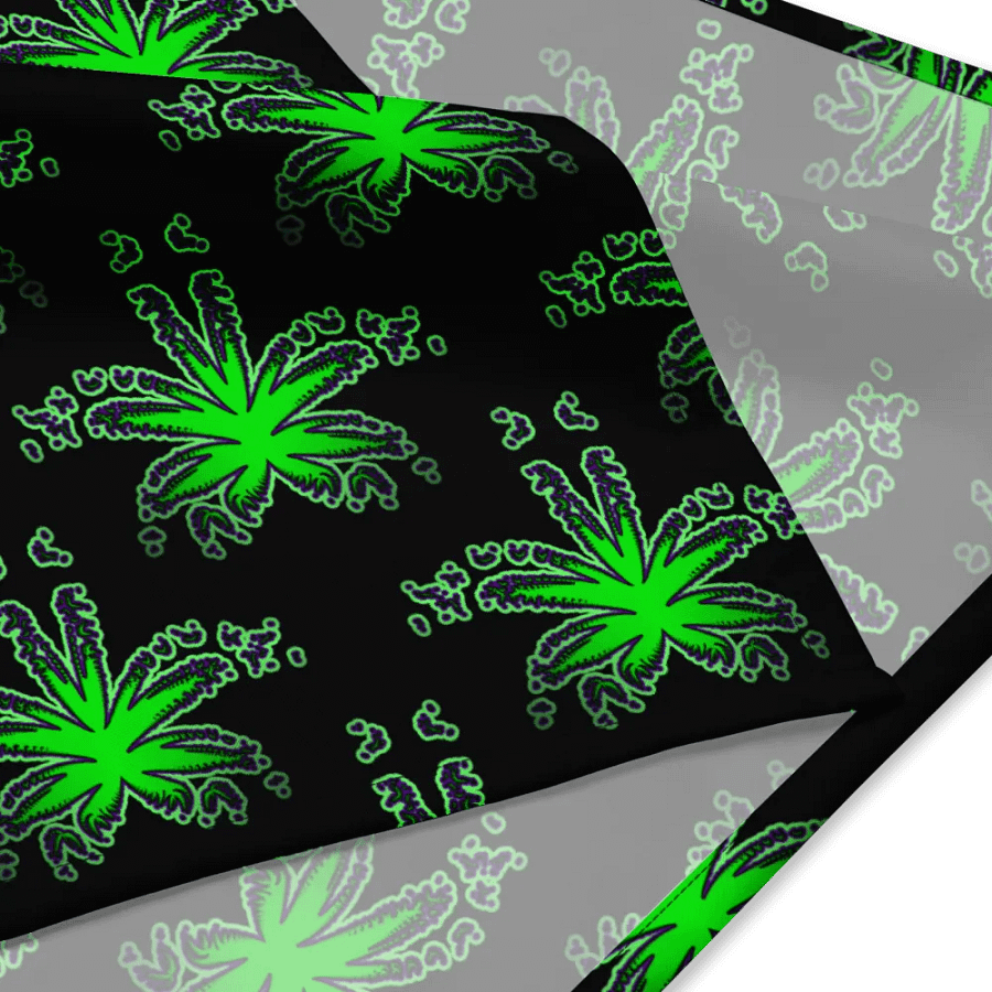 Weird Weed Leaf Twisted Budz Bandana, Green Purple Black 420 Cannabis Art Accessory product image (1)