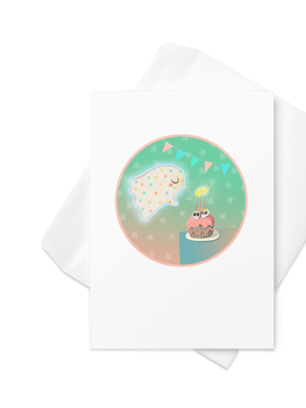 Pastel Little Ghost Birthday Cake - Greeting Card product image (1)