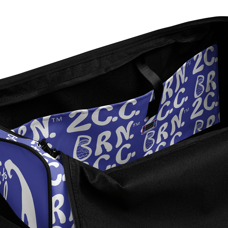 BOURNE to Cape Cod™ | Duffle Bag | BRN.2C.C.™ | Coastal Gym & Travel Gear | 22" All-Over Print Weekender | White Logos on Slate Blue product image (6)