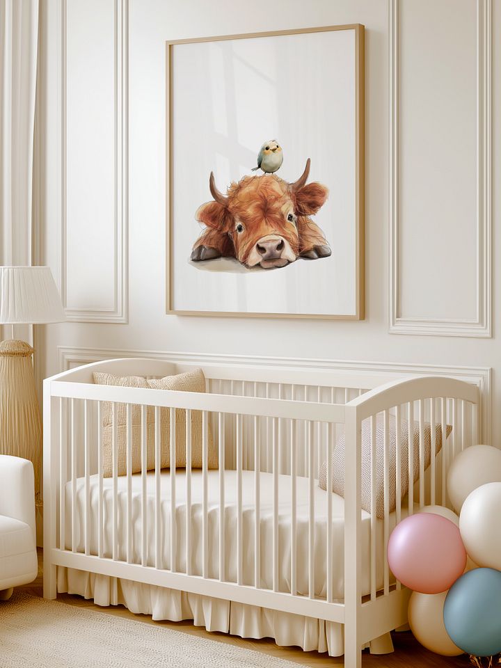 Highland Cow and Little Bird Nursery Print product image (1)