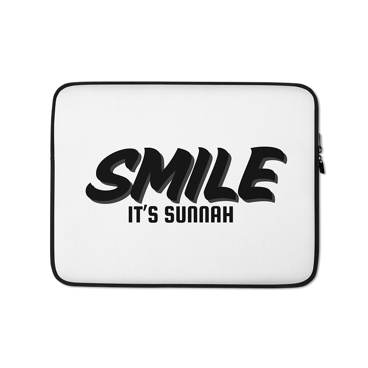 White "Smile It's Sunnah" Laptop Sleeve in Black product image (1)