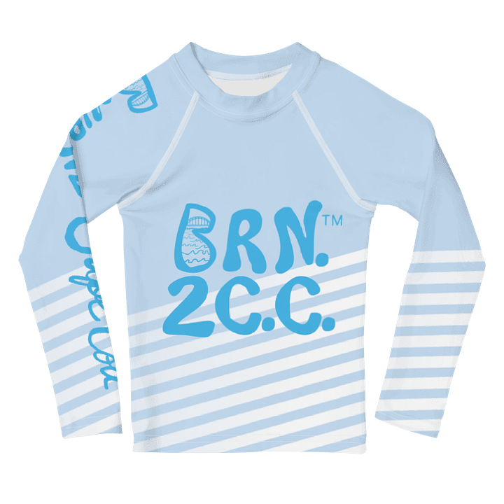Boys' | Little KIDS | Rash Guard | BRN.2C.C.™ Front Print | BOURNE to Cape Cod™ Back & Sleeve Logo | Coastal UV Shirt for Active Kids | Slim Fit Swim Top | Blue Logo on Patriotic Pastels product image (1)