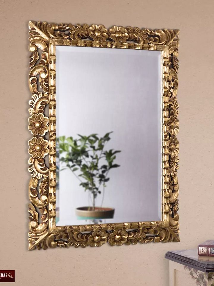 Hand Carved Peruvian Gilded Mohena Wood Wall Mirror with Gold Leaf, 'Gold Roses' product image (1)