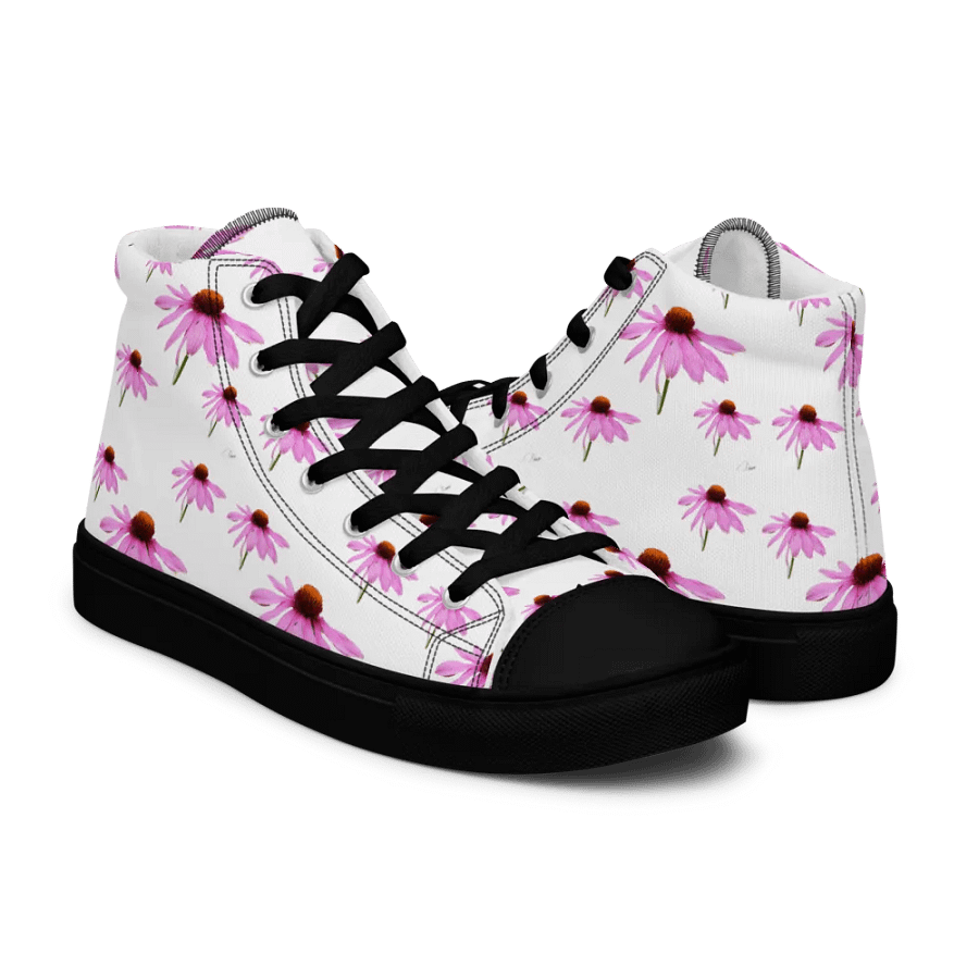 Abstract Delicate Pink Repeating Cone Flowers Women's Black Toe High Top Canvas Shoes product image (7)