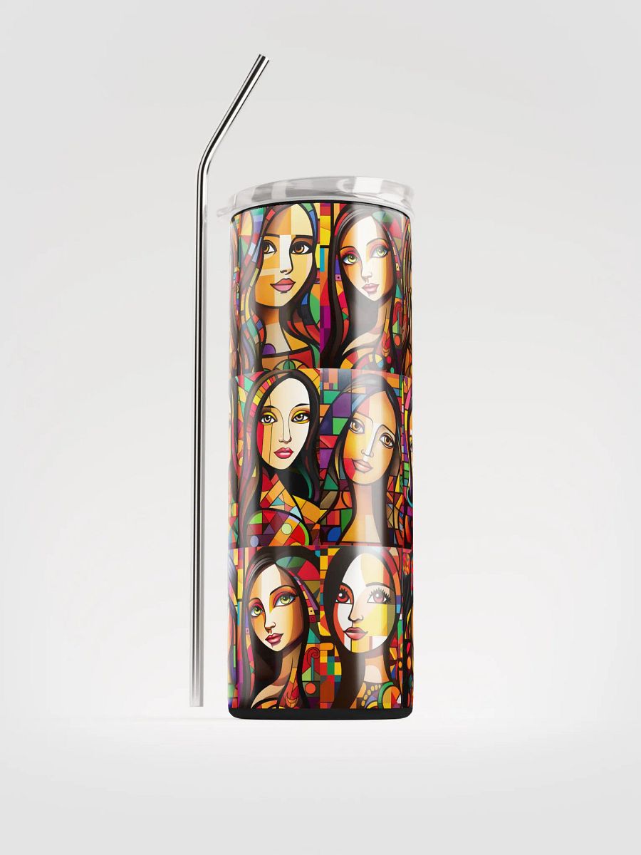 Mona Lisa's in the Making, Colorful Patterns Skinny Tumbler with Straw, 20oz, Beauties, Big Eyes, Long Hair, Nice Lips, Gift product image (1)