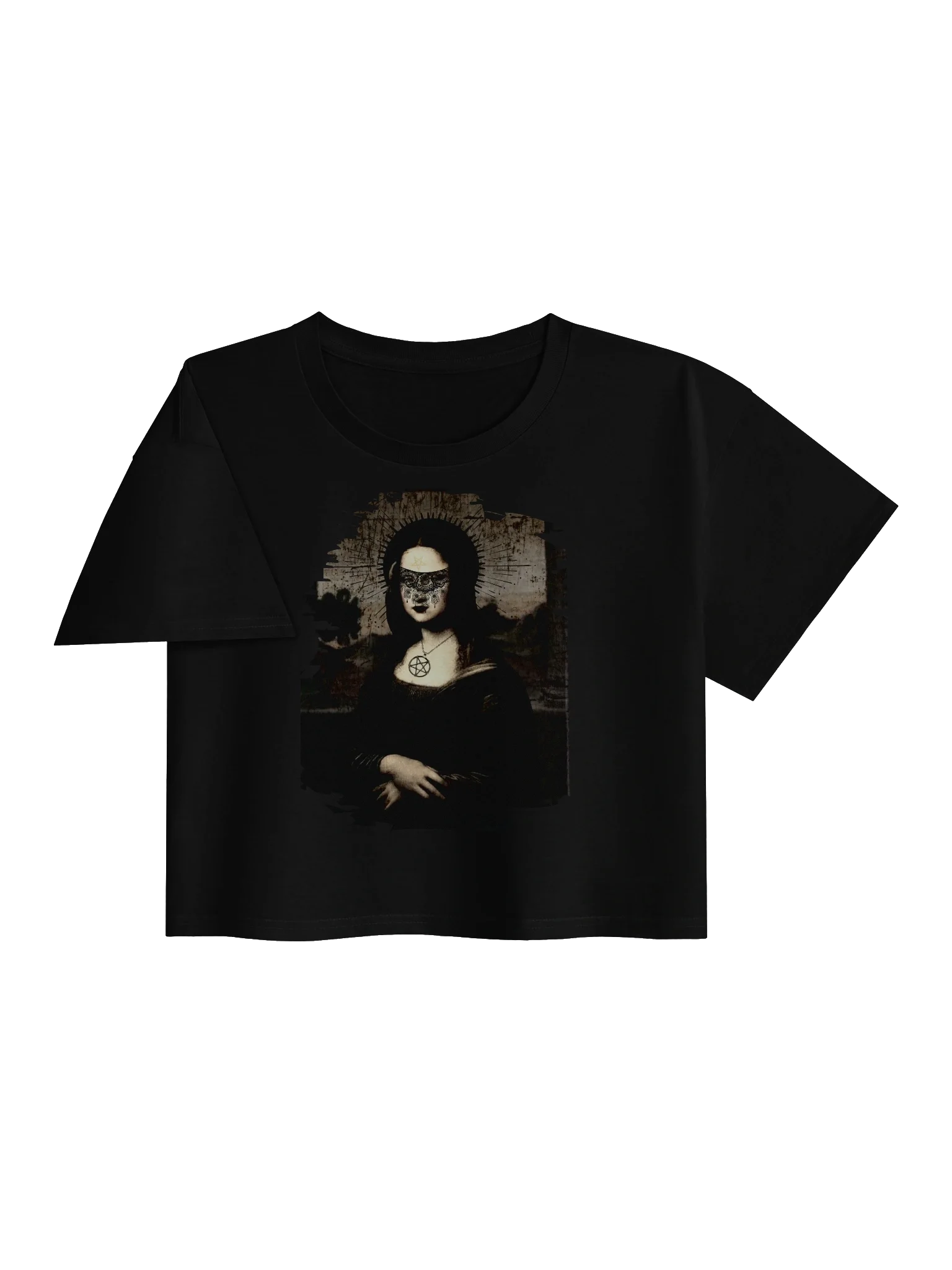 Occult Mona Lisa with Lace Eye Veil - Women's Premium Crop Top product image (3)