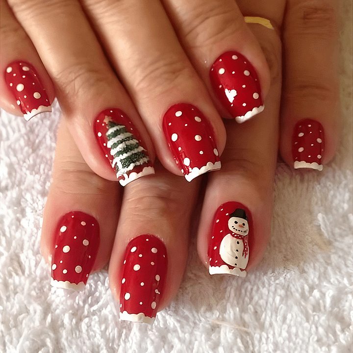 24pcs Christmas False Nails Hat Striped Snowflake Nail Art Stickers For Parties Dances Or Holiday Wear product image (2)