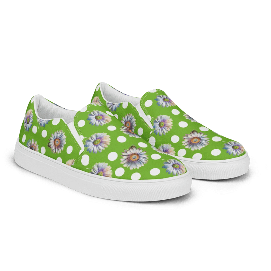 Daisy Dots - Lime Green Slip-on Canvas Shoes product image (6)