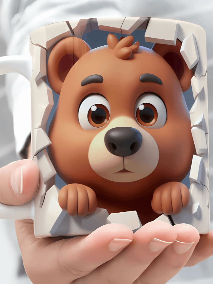 3D Cartoon Bear Mug Wrap PNG – Adorable Sublimation Design for 11oz & 15oz Mugs – Cute Character Bundle – Instant Digital Download product image (1)