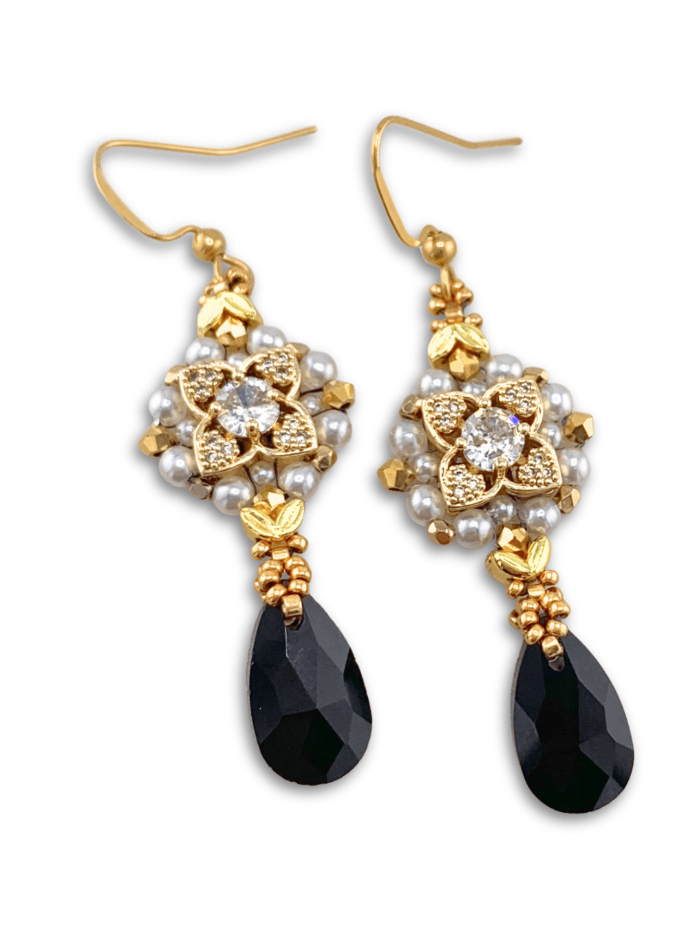 Gilded Kiss Beaded Pearl and Crystal Earrings - Gold, Black product image (2)
