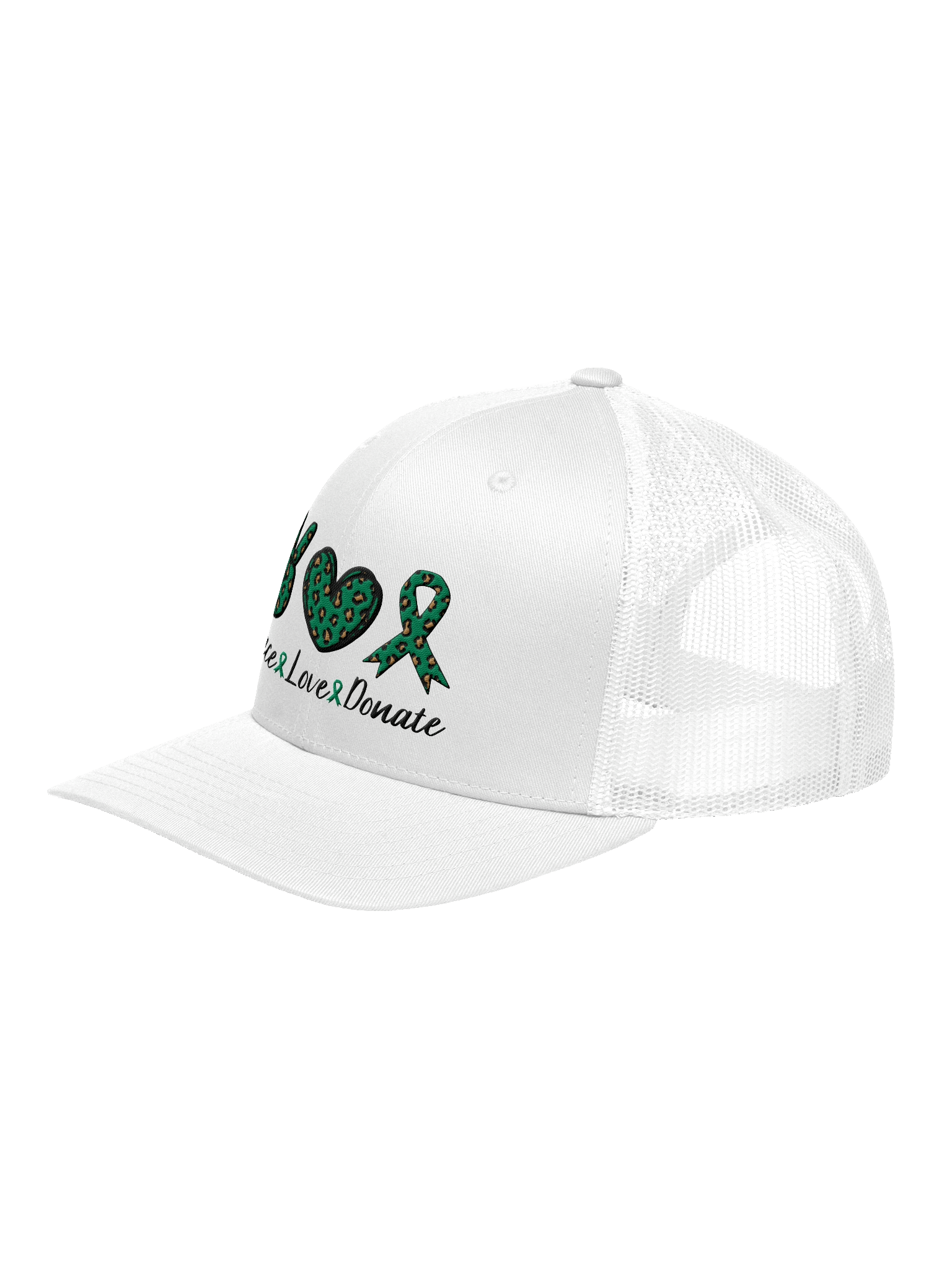 Leopard Peace Love Donate Trucker Hat product image (2)