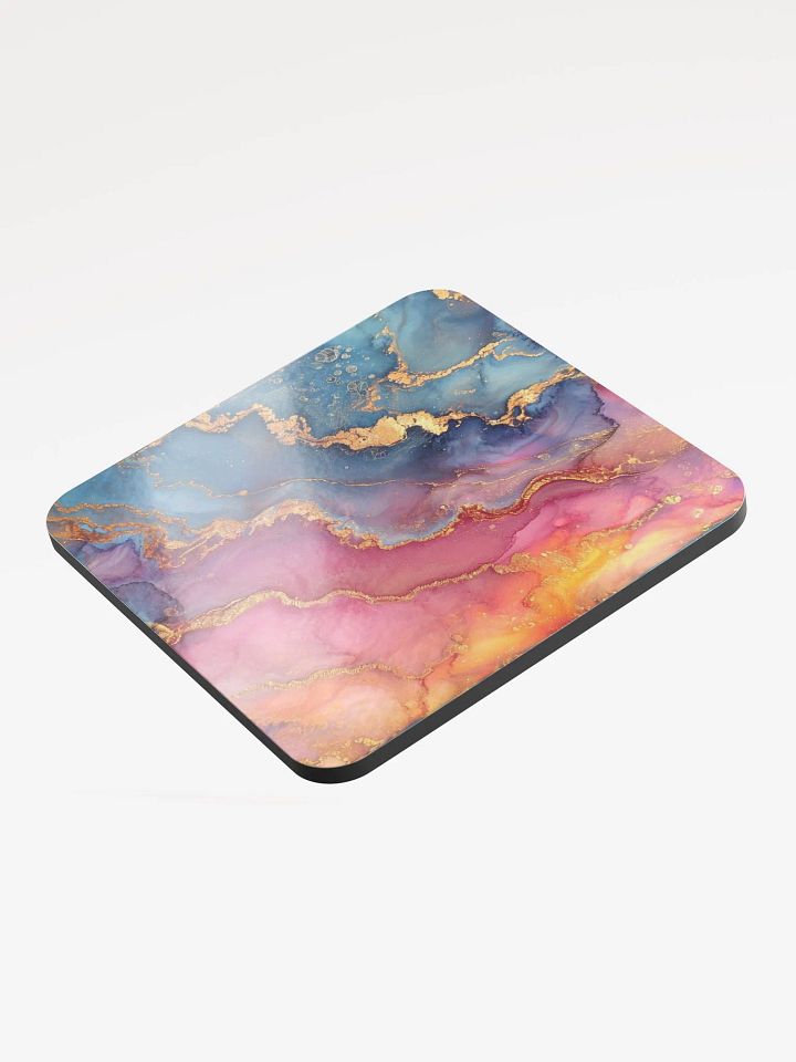 Blue Pink and Gold Alcohol Ink Glossy Cork Coaster by Treasure Pie product image (2)