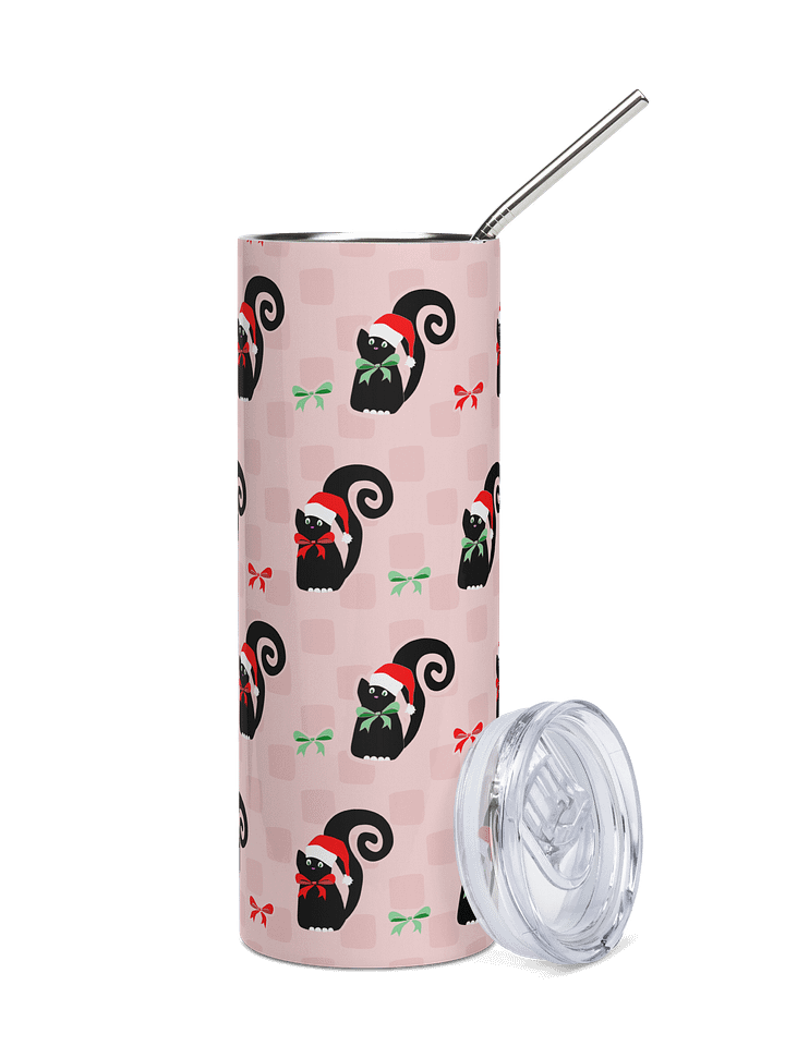 Christmas Kitties in a Row 20 oz Stainless Steel Tumbler with Straw - Pink product image (1)