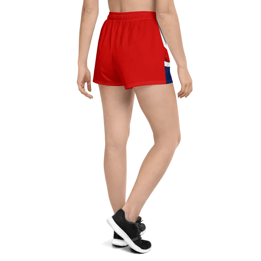 Red And White Athletic Shorts For Women With Wave Design product image (5)