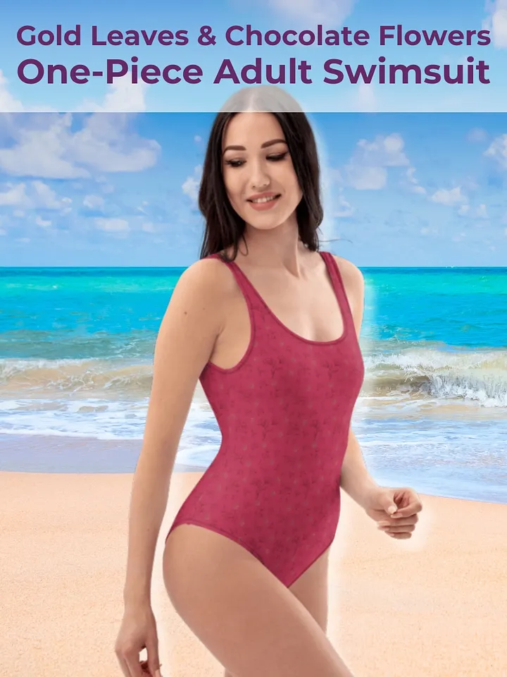 Gold Leaves and Chocolate Flowers on Magenta One-Piece Swimsuit product image (1)